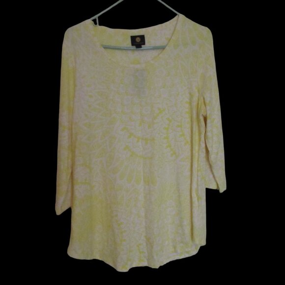 JM Collection Tops - JM Collection Tunic Top, Size-M, NWT, Yellow/White Print